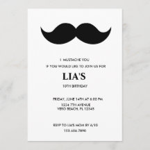 Girls or Boys Moustache Birthday Party Invitation.