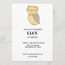 Girls Owl Birthday Party Invitation.