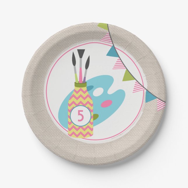 Girls Painting / Art Birthday Party Paper Plate (Front)