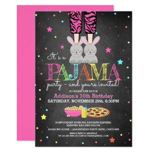 Girl's Pajama Party Birthday Invitations