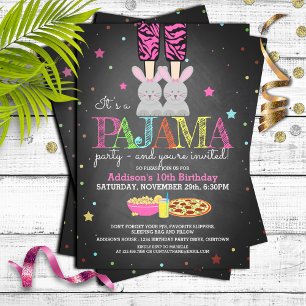 Girl's Pajama Party Birthday Invitations