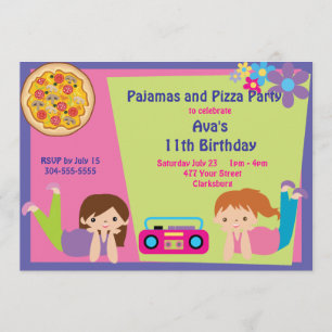 Girls Pajama & Pizza Party Invitation