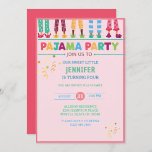 Girls Pajama Sleepover Birthday Party   Invitation