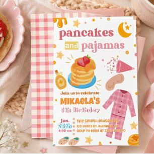 Girls Pancakes and Pyjamas Birthday Invitation