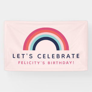 Girl's Party Personalised Name Rainbow Theme Banner