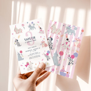 Girls Pastel Dog Let's Pawty 3rd Birthday Invitation