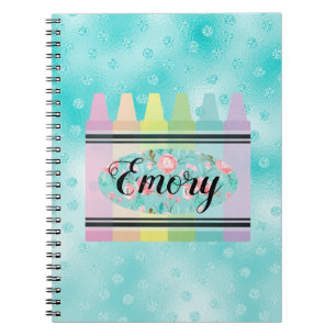 Girls Pastel Watercolor Floral Crayon  Notebook