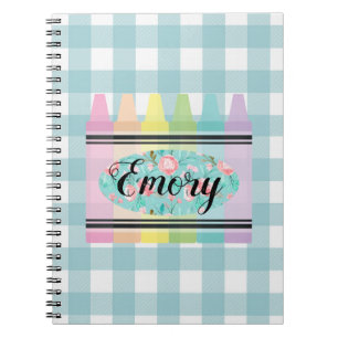 Girls Pastel Watercolor Floral Crayon Plaid Notebook