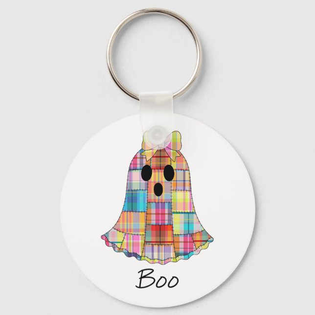 Girls Patchwork Ghost Colourful Halloween Madras P Key Ring (Front)