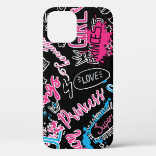 Girls pattern with calligraphic slogan, hearts, wo iPhone 12 case
