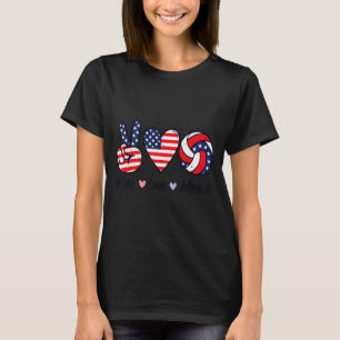 Girls Peace Love Volleyball 4th July Aamerican T-Shirt