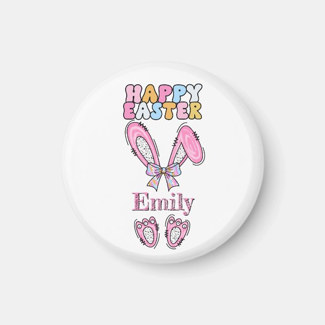 Girls Personalise Happy Easter Bunny Pink Magnet (Front)