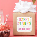 Girls Personalised Confetti Happy Birthday Square Sticker<br><div class="desc">These Girls Personalised Confetti Happy Birthday Square Stickers making wrapping gifts a breeze! Add to a bag or box for a perfect custom gift sticker.</div>