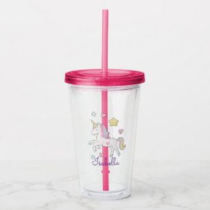 Girls Personalised Cute Whimsical Unicorn Rainbow Acrylic Tumbler