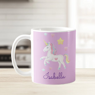 Girls Personalised Cute Whimsical Unicorn Rainbow  Coffee Mug