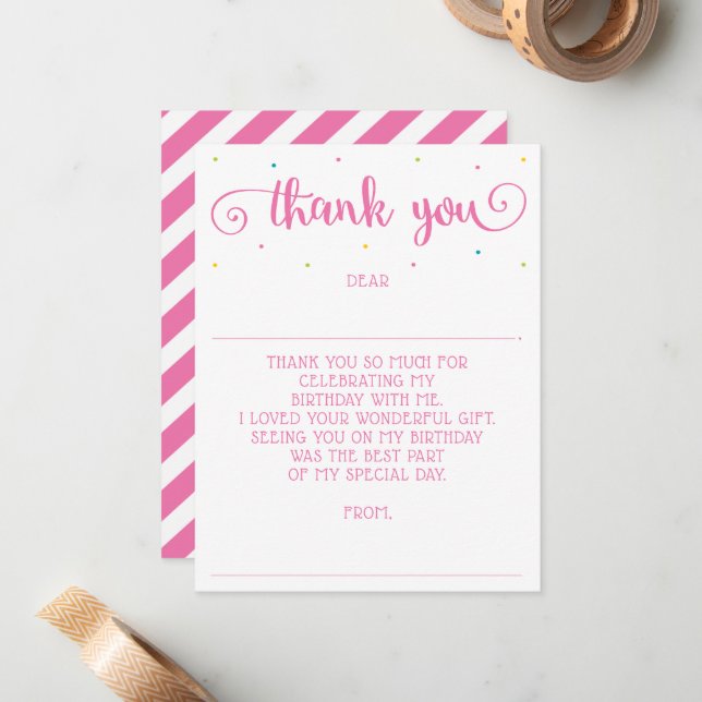 Girls Personalised Message Fill In Thank You Card (Front/Back In Situ)