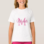 Girls Personalised Monogram Name White And Pink T-Shirt<br><div class="desc">Girls Personalised Monogram Name White And Pink Template Elegant Trendy Girls' T-Shirt.</div>