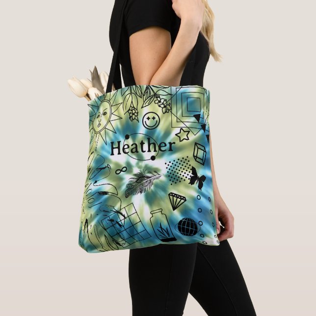 Girls Personalised Name Boho Tie Dye Tote Bag (Close Up)