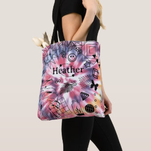 Girls Personalised Name Boho Tie Dye Tote Bag