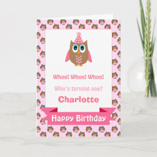 Girls Personalised Owl Birthday Card
