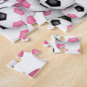 girls personalised pink black soccer jigsaw puzzle