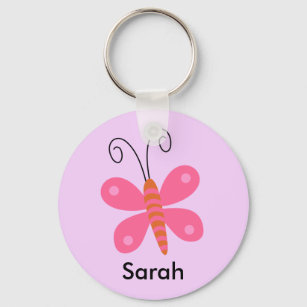 Girls Personalised Pink Butterfly key Chain