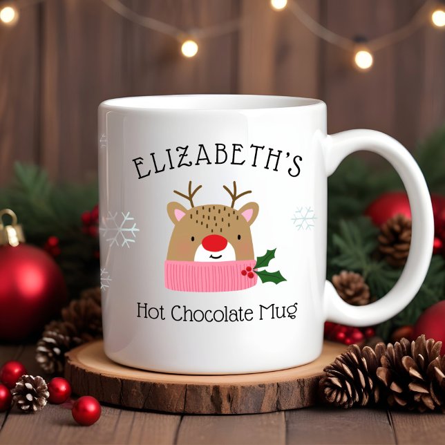 Girls Personalised Reindeer Hot Chocolate Mug (Creator Uploaded)