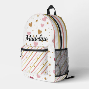 Girls Personalised Rose Gold Heart Stripe Printed Backpack