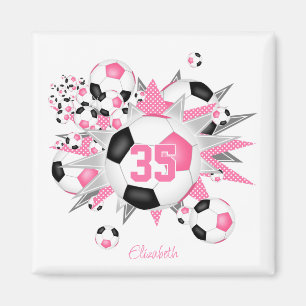 girls personalised soccer ball blowout pink black  magnet