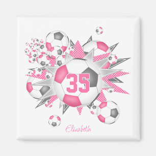 girls personalised soccer ball blowout pink grey  magnet