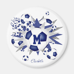 girls personalised soccer balls stars blue magnet
