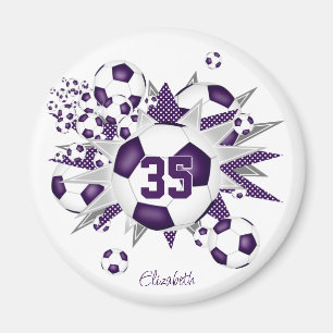 girls personalised soccer balls stars purple magnet