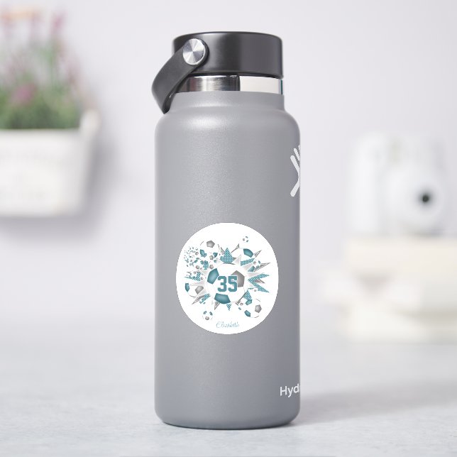 girls personalised soccer balls stars teal grey (HydroFlask)