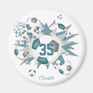 girls personalised soccer balls stars teal grey magnet