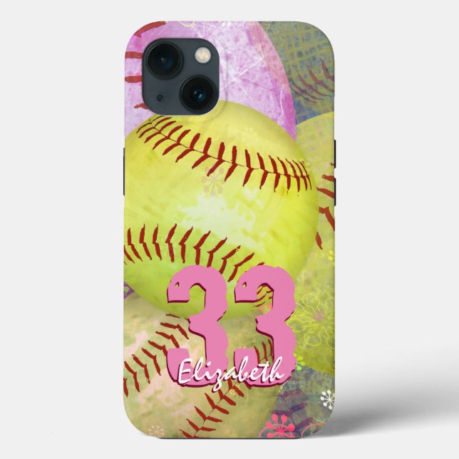 Girl's personalised softball Case-Mate iPhone case (Back)