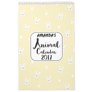 Girls Personalized Cute Animals 2017 Calendar