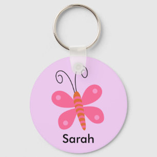 Girls Personalized Pink Butterfly key Chain