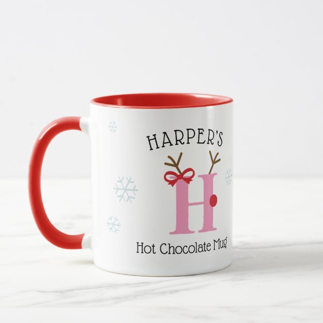 Girls Personalized Reindeer H Hot Chocolate Mug (Left)