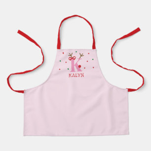 Girls Personalized Reindeer Initial K Apron