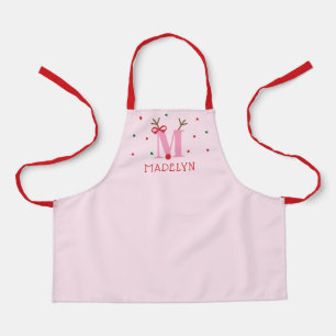 Girls Personalized Reindeer Initial M  Apron