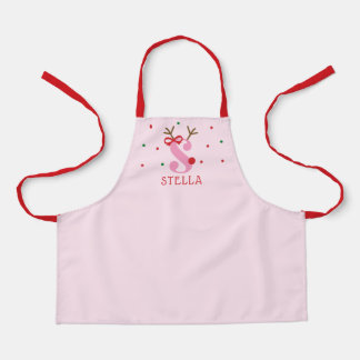 Girls Personalized Reindeer Initial S Apron