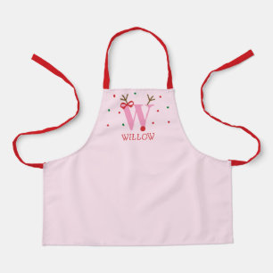 Girls Personalized Reindeer Initial W Apron