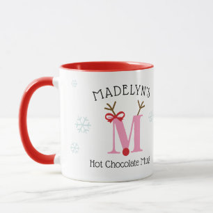 Girls Personalized Reindeer M Hot Chocolate Mug