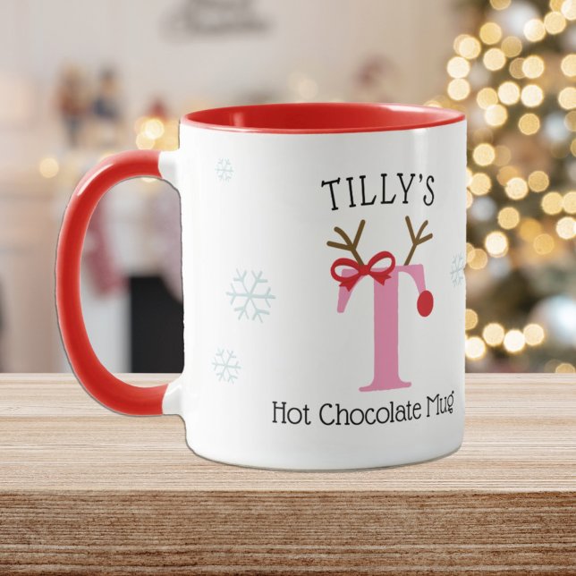 Girls Personalized Reindeer T Hot Chocolate Mug (Creator Uploaded)