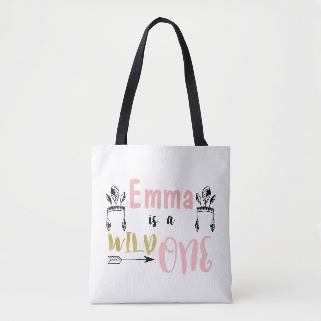 Girls Personalized Wild One Baby Tote Bag (Front)