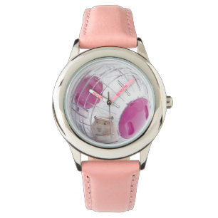 Girl's Pet Hamster in Clear Ball Pink Heart Watch
