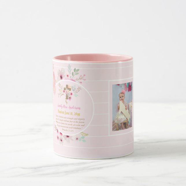 Girls PHOTO Baptism Christening Gift Proverb 31:25 Mug (Center)