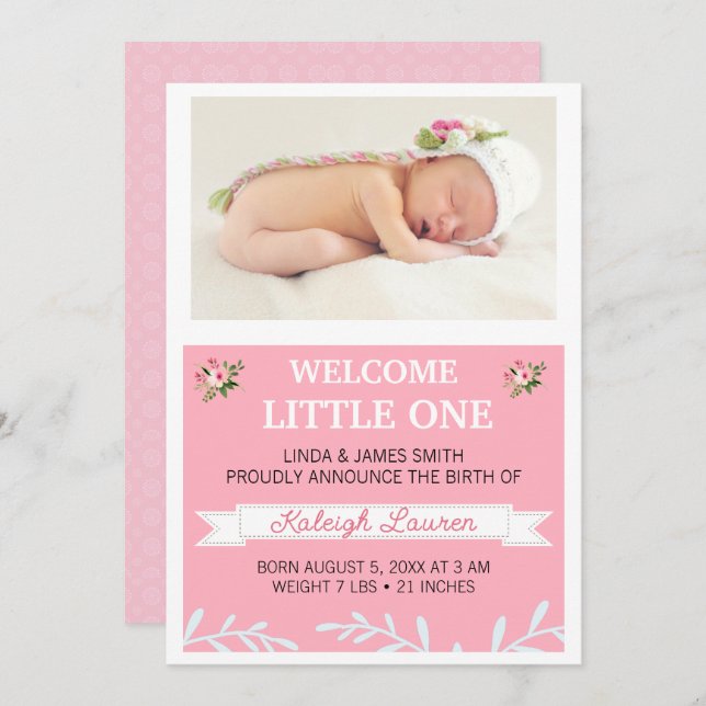 Girls Photo Birth Announcement (Front/Back)
