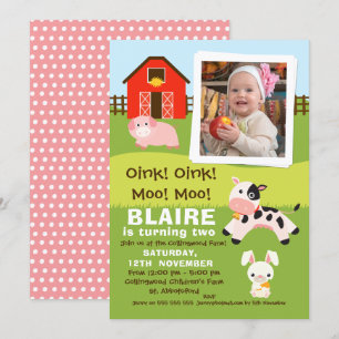 Girls Photo Farmyard Birthday Invitation