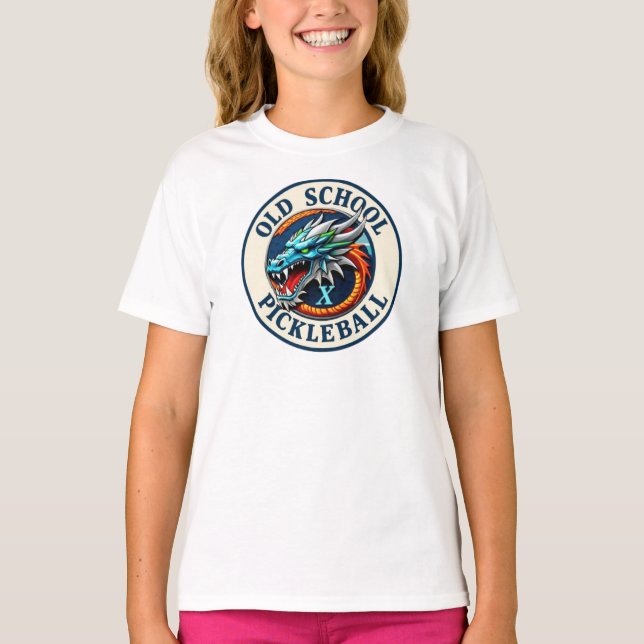 Girls Pickleball Dragon X Team Old School  T-Shirt (Front)